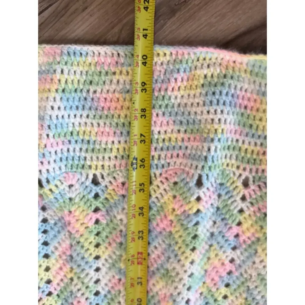Handmade Crochet Baby Blanket Afghan Pastel Rainbow 37x41 Nursery
